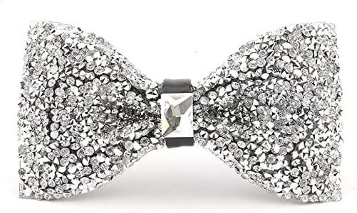 Rhinestone Bow Ties for Men Pre Tied Sequin Diamond Bowties with Adjustable Length - Party Banquet Wedding Bow Tie, Silver