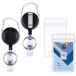 Wisdompro 2 Pack ID Badge Holder, Retractable Access Key Card Keychain Clip with Carabiner Reel, 2 Slot Clear Pass Holder and Key Ring, for Nurse, Men and Women - Vertical