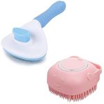 MasterStor Pet Grooming Set of 2: Self Cleaning Slicker Brush Removes Loose Fur and Undercoat, Bath Shampoo Brush for Dog & Cat - Pet Massaging Tool for Pets with Long or Short Hair (Color May Vary)