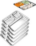 MESHIV Pack of 6 Heavy Stainless Steel Plates with 3 Compartments, Premium Dinner Plates, Pav Bhaji Plates/Partition Plates/Breakfast Steel Plates for Lunch/Dinner/Kids Plate Set of 6