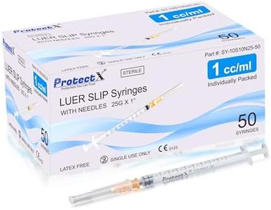 ProtectX 50 Pack 1ml/cc syringe with 25G 1 Inch Needle Luer Slip Disposable Syringe for Scientific Labs, Industrial Dispensing Animal and Pet Supplies, Individually Sealed Packed