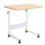 Warmiehomy Laptop Table Movable Study Writing Table on Wheels Height Adjustable Computer Standing Desk Portable Side End Table for Over Bed Sofa Reading Eating, 60 x 40cm x（72-94） cm, Oak