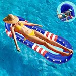 ALLADINBOX Inflatable Float with Canopy for Adults, 4th of July Mesh Pool float Adult Inflatable Pool Float Raft with Shade Water Lounge, Independence Day Inflatable Pool Hammock with Canopy