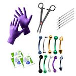 BodyJewelryOnline 20-Piece Eyebrow & Ear Cartilage Piercing Kit - 10 Curved Barbells, Gloves + More