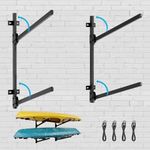 AlloyLake Folding Kayak Wall Rack, 240lbs Heavy Duty Kayak Storage for Garage, 2-Level Adjustable Kayak Hanger with 304 Stainless Steel Hardware, Fits SUP, Canoe & Surfboard (Black, 2-Tier)