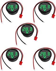 GTIWUNG 5 Pièces DC 4-100V Voltmètre Numérique, 2 Fils Testeur de Tension à 3 Chiffres Mettage d'affichage LED avec Protection Anti-connexion pour Voiture/Marin/Bateau (Vert)