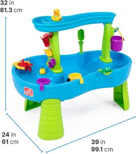 Step2 Rain Showers Splash Pond Water Table – 13-Piece Kids Outdoor Sensory Toy, Blue & Green