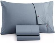 Tommy Hilfiger Signature Solid Sheeting 200 TC Set of 4 Sheet Set - 1 Flat Sheet, 1 Fitted Sheet & 2 Pillowcases, Full Size, 100% Cotton (Folkstone Gray)