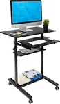 Mount-It! Mobile Standing Desk with Retractable Keyboard Platform | Height Adjustable Stand Up Computer Workstation | Locking Wheels, 99 Lbs Capacity