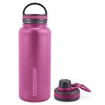 Polar Gear 1 Litre Water Bottle with 2 Lids- Vacuum Insulated, Double Wall, Leakproof Stainless Steel Metal Water Bottle - 12H Hot, 24H Cold Water Bottle 1l for Sports, Gym, Work - Berry