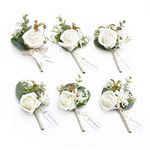 Ling's Moment Boutonniere for Men, 6pcs Groom Groomsmen Boutonniere, Artificial Flowers for Wedding Decor/Prom/Homecoming, etc.White Baby Breath Ivory