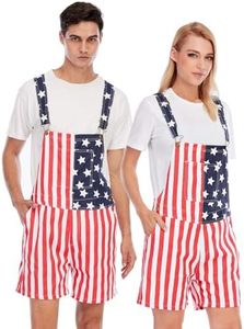 Jumpfolia Mens & Womens One Piece Jumpsuit Unisex Patriotic American Flag Print Denim Bib Overall Shorts Jeans