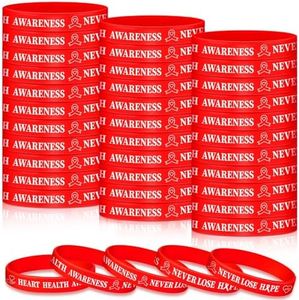 Ecation Heart Health Awareness Wristband Silicone Bracelets Red Wristband Bracelets with Ribbon for Men Women Patient Family Charity Events Gifts, Silicone, silicone