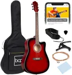 Best Choice Products 41in Beginner Acoustic Guitar Full Size All Wood Cutaway Guitar Starter Set Bundle with Case, Strap, Capo, Strings, Picks - Red