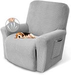 KEKUOU Recliner Chair Covers Lazy Boy Recliner Covers Stretch Couch Cover Slipcovers 1 Piece Furniture Protector with Elastic Bottom for Dog,Kids.(Recliner, Silver)