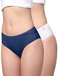 AshleyandAlvis Women Hipster | Bamboo Micro Modal | 50 wash Guarantee | Anti Bacterial | Soft Panties | 5X Softer | 3X Moisture Wicking | Panty for Women | Underwear (White-Navy)(Size-XL)(Pack of 2)