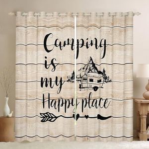 Camper Blackout Curtains,Camping Themed Curtains & Drapes for Travel Trailers,RV Camping Car Window Treatments,Rustic Wooden Plank Country Style Retro Window Curtains Beige 2 Panels 52"Wx84"L