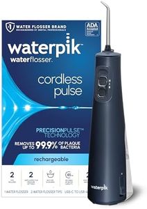 Waterpik Cordless Pulse Rechargeable Portable Water Flosser for Teeth, Gums, Braces Care and Travel with 2 Flossing Tips, Waterproof, ADA Accepted, WF-20 Blue