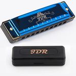 JDR Harmonica C, Blues armonica Key of C 10 Hole 20 Tone with Case Mouth Organ Standard Diatonic for Kids Beginner Adults Professional Teacher Parents Students Jazz New Year Blue