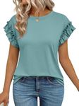 AUTOMET Womens Tshirts Short Sleeve Casual Summer Tops 2025 Ruffle Crewneck Trendy Fashion Dressy Cute Work Outfits Green M