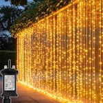 Lichtfam Curtain Lights Outdoor Garden 600 LED 6m x 3m Fairy Lights Mains Powered with Timer, Connectable Waterfall Hanging String Lights for Gazebo Pergola Wedding Party Backdrop Wall Window Decor
