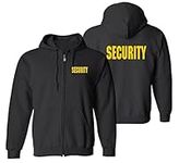 RYNO GEAR Men's Security Guard Silkscreen Front & Back Black Full Zip Hoodie, Fleece Hoodie., Black/Gold Id, Small