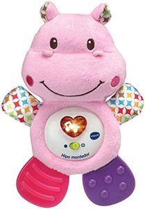 VTech Hipo Mordedor Hipopótamo de peluche musical y sonajero que ayuda a calmar y aliviar a tu bebe con tiernas frases, canciones y melodías, color rosa (3480-502557) , color/modelo surtido