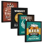 Chaka Chaundh - Whiskey Wall Quotes Frames - Beer, Vodka Quotes Poster With Frames - Bar Framed Poster - Alcohol Quotes Wall Decoration Item - (14 X 11 Inches - set of 4)