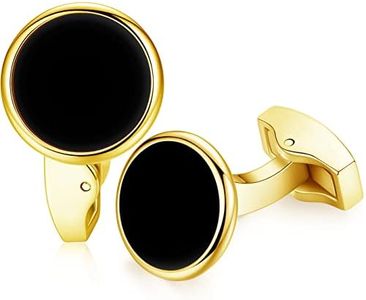 HONEY BEAR Gemelli da Polso Uomo - Conchiglia di Mare Bianco Rotonda/Agata Onice Nero Piazza Camicia Acciaio per Matrimonio Commercio Regalo (Oro con onice Nero)