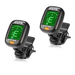 Guitar Tuner 2 Set, Meeland Mini Clip-on Tuner for Guitar/Bass/Ukulele and Violin/Anti-Interference Color LCD Display/Battery Included/Auto Power Off (2 PACK)