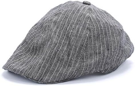 Little Boys Striped Newsboy Flat Cap - Vintage Stripe Linen -Grey - Baby/Toddler Age 1-2Y