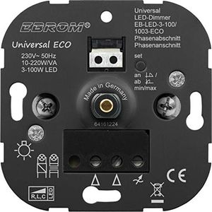 EBROM Flush-Mounted Universal LED Dimmer The AllesDimmer Rotary Dimmer Phase Control + Phase Control LED 3-100 Watt Dimmable Halogen etc. 10-220 W/VA Suitable for Busch Jäger, Gira, Jung