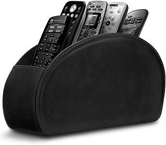 Leather Remote Control Holder with 5 Compartments TV Remote Caddy Store Box,Desktop Organizer for Controller, Glasses and Media Player,Pen Storage(Black)