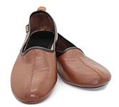 Women's Indoor Leather Slippers Brown Traditional Babouche House Shoes Moccasin, Brown, 6