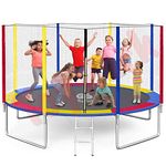 Toy Park TUV Approved Trampoline with Enclosure Net Poles Safety Pad for Kids and Adults, Heavy Duty (12 Feet Rainbow)