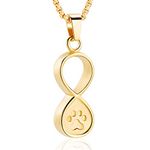 Pet Paw Print Infinity Cremation Jewelry Urn Necklace for Ashes for Dog/Cat Memorial Pendant (Gold-Paw)