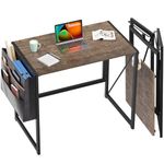 SOROGRA Folding Desk, Small Foldable Desk 31.5 Inch for Small Space, Computer Table Home Office Writing Desk with Storage Bag Headphone Hook, Easy Assembly, Brown (Can't Be Folded Flatly)