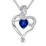 NINAMAID 925 Sterling Silver Necklace for Women Birthstone Heart Necklaces for Women With Rose Flower Womens Jewelry Gifts for Women