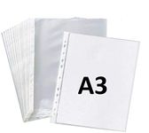 True-Ally Heavy Duty 25 Pcs 200 Micron Transparent Document Sleeves, Leaf Sheet Clear Certificates/Waterproof Sheet Protectors 11 Holes Punched Ring Files Folder (A3 Size) (25 Sheets - 200 Micron)