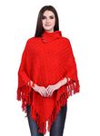 eWools Women's Wool Cape Poncho Jacket Coat Red Large