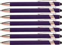 Rose Gold Rubberized Soft Touch | Rose Gold Colors | Ballpoint Pen with Stylus Tip a stylish, premium metal pen, black ink, medium point (Purple, 7 Pack)