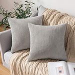 MIULEE Set of 2 Striped Corduroy Square Throw Pillow Case Soft Cushion Covers Sham Home for Sofa Couch/Bedroom Decorative Fluffy Large Pillowcases 18x18 Inch 45x45cm Light Grey