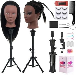 18" Mannequin Head Human Hair with Stand - 100% Real Hair Mannequin Head for Makeup Practice, Cosmetology Manikin Doll Head for Hair Styling, Hairdressing Training Head for Braiding with Tripod Set