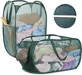 OTraki Mesh Collapsible Laundry Baskets 2 Pack 70L Pop Up Laundry Hampers with Side Pocket and Handles, Large Foldable Washing Basket Lightweight Portable Wash Basket for Clothes Tidy Storage