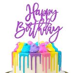 ZHUOWEISM 1 PCS Happy Birthday Cake Topper Glitter Happy Birthday Cake Pick for Celebrating Happy Birthday Anniversary Theme Party Cake Decorations Supplies Purple