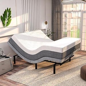 Renanim SFE Adjustable Bed with Mattress & Massage, Twin XL Adjustable Bed Frame + Medium Mattress - Cooling Gel Memory Foam Mattress, USB, Under Bed Light, Wireless Remote