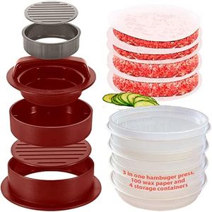 Hamburger Press Patty Maker Freezer Containers - 100 Patty Papers All In One Convenient Package, 10 Piece Set Hamburger Patty Mold, Essential Tool to Make Stuffed Burger Patty Maker, Great BBQ Gift