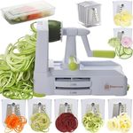 Brieftons 7-Blade Vegetable Spiralizer: Strongest-Heaviest Spiral Slicer, Best Veggie Pasta Spaghetti Maker for Low Carb/Paleo/Gluten-Free Meals, with Container, Lid, Blade Caddy & 4 Recipe Ebooks