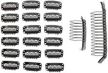 Milano Collection 20PC Value Clips & Combs Bundle: 18 PC Pack of Medium Size Snap Clip-ins and 2 Pack of Combs for Hair Extensions and Wigs - Black