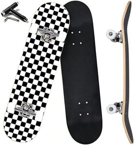 ANYFUN Pro Complete Skateboards for Beginners Girls Boys Kids Youths Teens Adults 31"x8" Skate Boards 7 Layers Canadian Maple Double Kick Deck Concave Longboard (Checkerboard)